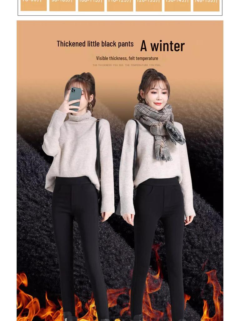 2024 Women's High-Waisted Black Fleece-Lined Leggings - Thick, Warm, and Perfect for Outdoor Autumn and Winter Wear