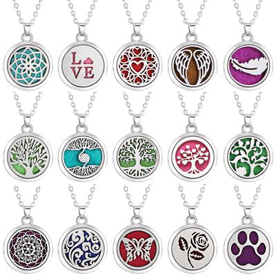 Stainless Steel Fashion Tree of Life Aromatherapy Necklace Essential Oil Diffuser Perfume Locket Pendant Women Jewelry Gift