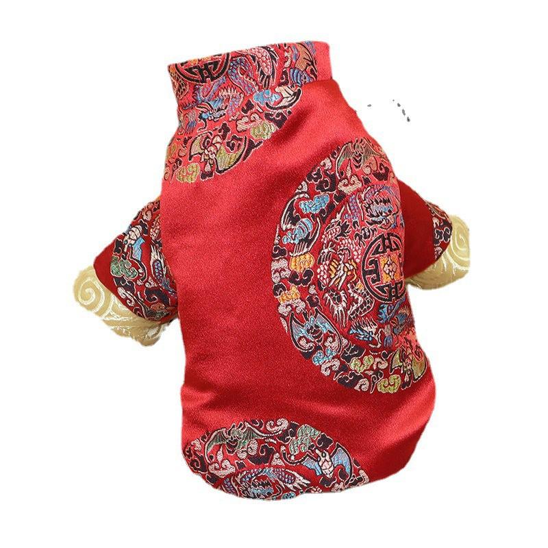 Pet Dog Cat Winter Warm Chinese Style Tang Suit Vest With Fortune God Hat New Celebration
