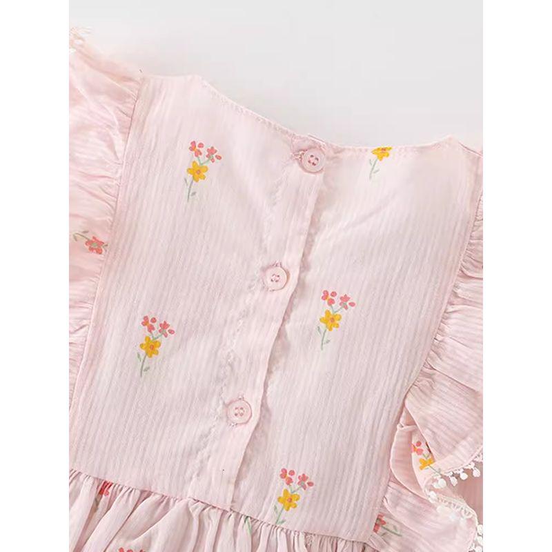 Girls' Dress Summer Wear 2024 New Style Kidsren's Small Floral Fashionable Little Girl's Dress Summer Baby Vest Dress