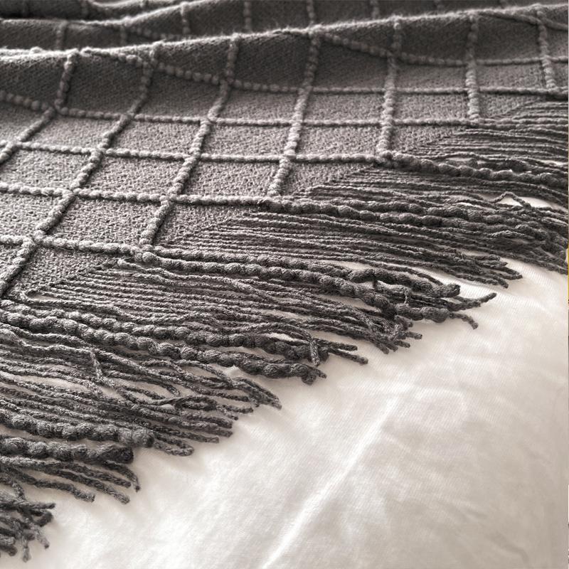 Tassel Blanket 100% Acrylic Bedside Towel Solid Color Plaid Knitted Blanket Nap/Travel Shawl Home Sofa Towel manta