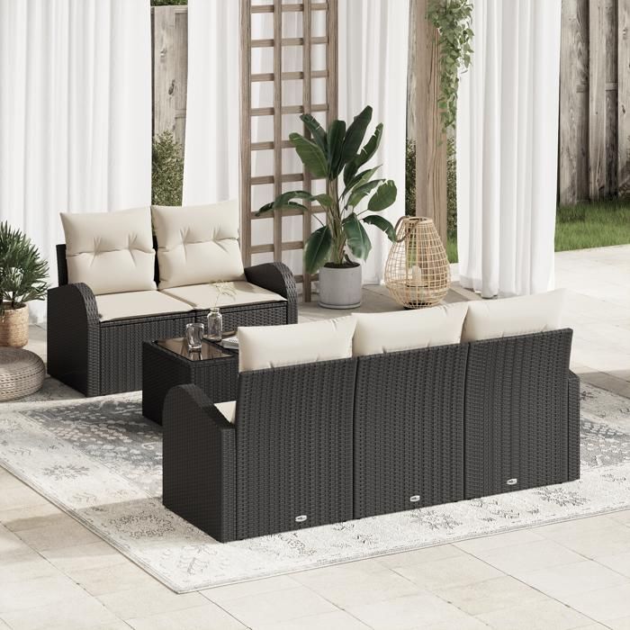 VidaXL Ensemble de canapé de jardin de 6 pièces avec coussins noir poly rotin 3345917