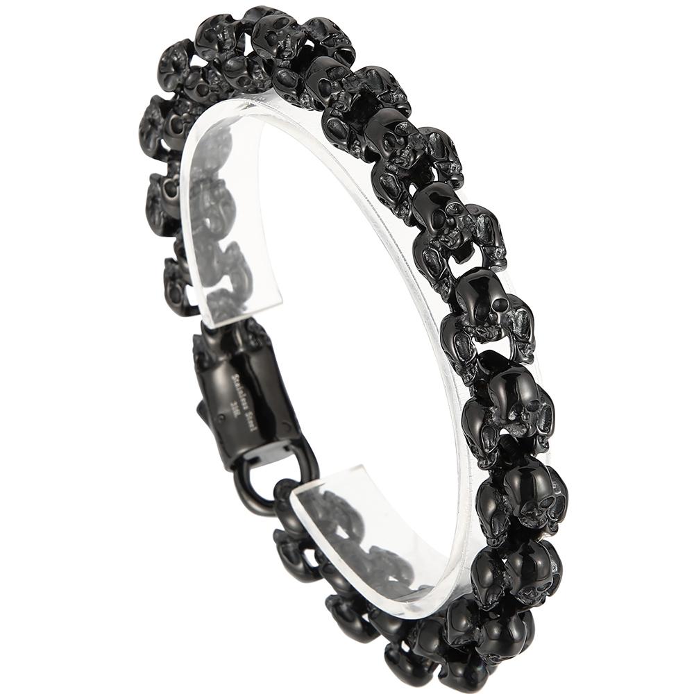 Massive Men's Skull Bracelet Man Retro Black 316l Stainless Steel Gothic Link Chain 12MM Width Punk Rock Jewelry Accessory Gifts