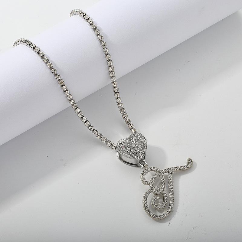 26 Flower Letter Necklace: Hip Hop Heart Pendant with Full Diamond Inlaid Tennis Chain for Women