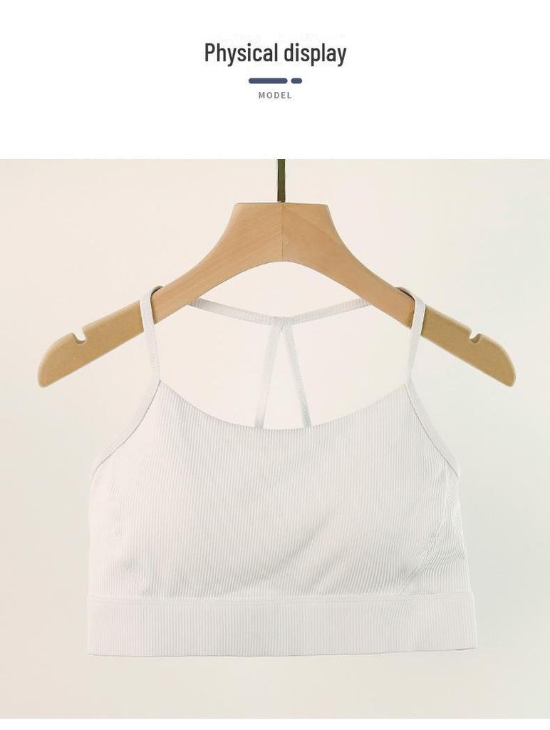 Women's Threaded Sports Bra with Thin Straps & Stylish Back - Fashionable One-Piece Yoga Camisole for Summer