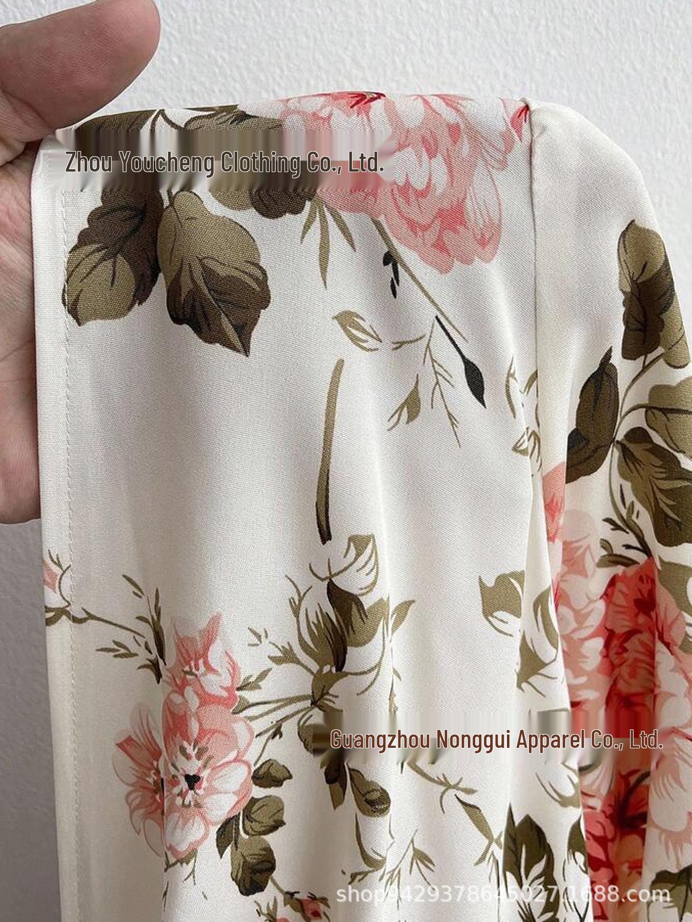 Plus Size Elegant Floral Print Long Sleeve V-Neck Pleated Dress 5XL