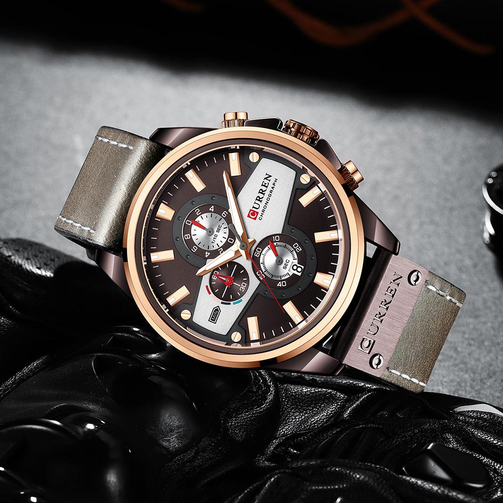 Ready to Ship CURREN Brand Chronograph Mens Leather Bracelet Sports Male Wrist Watch