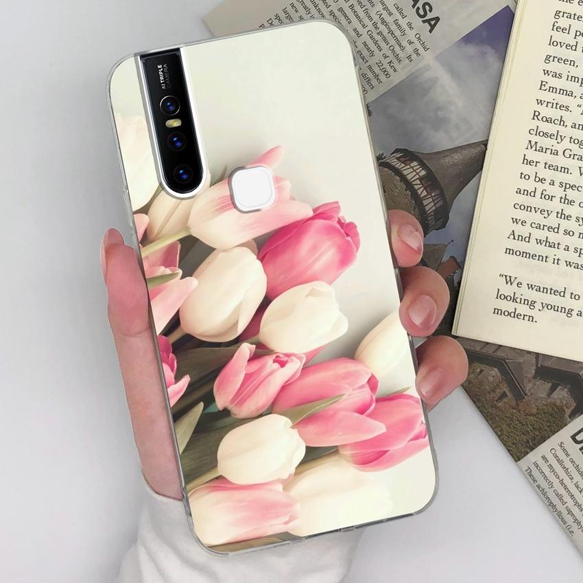 Phone Cover For Vivo V27 S15 U20 V15 V19 V20 V21 Elegant Flowers Patterns Transparent Silicone Anti Slip Durable Protective Shell For Vivo Bumper Case