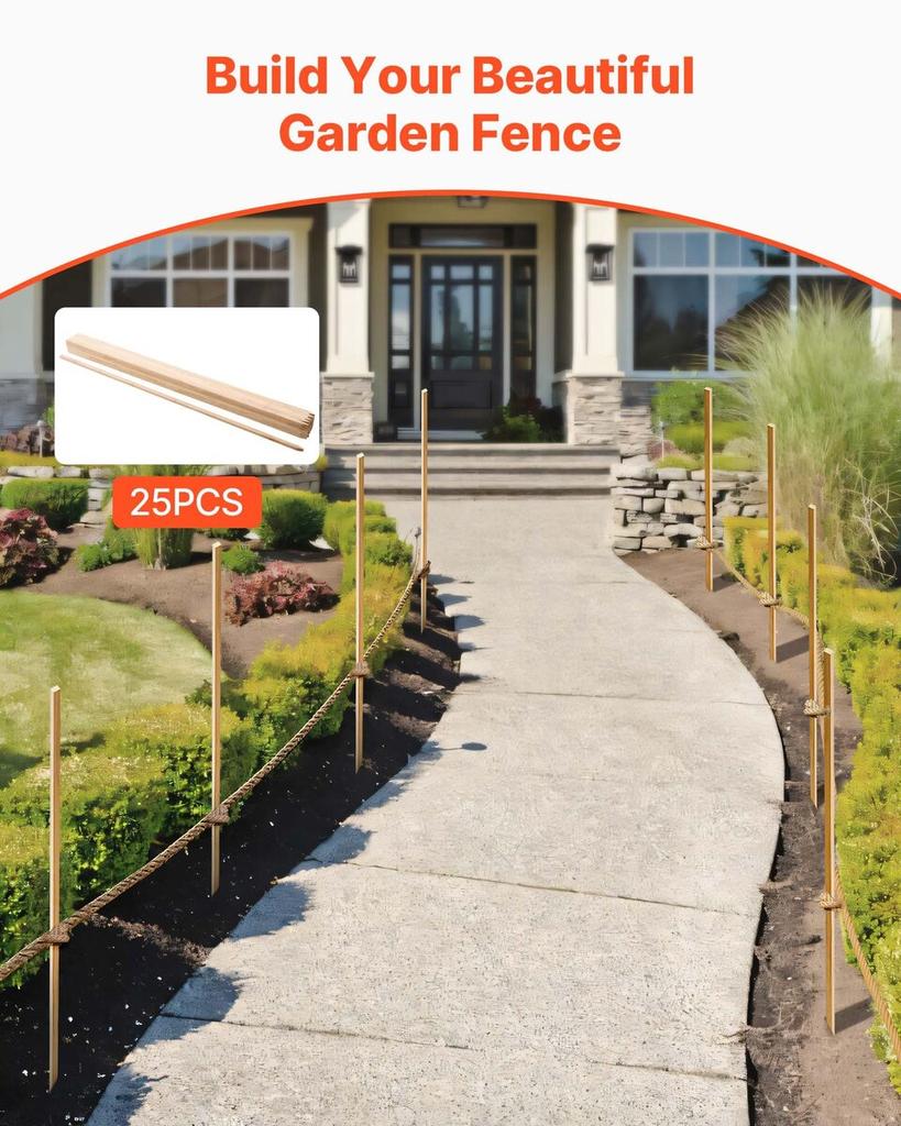 Wooden Garden Stakes, 25 Pcs 17.53×12.7×1219.2 mm Survey Grading Stakes, Garden Ground Stake with Sharp Point, Fir Wood Plant Support Stake, Sign