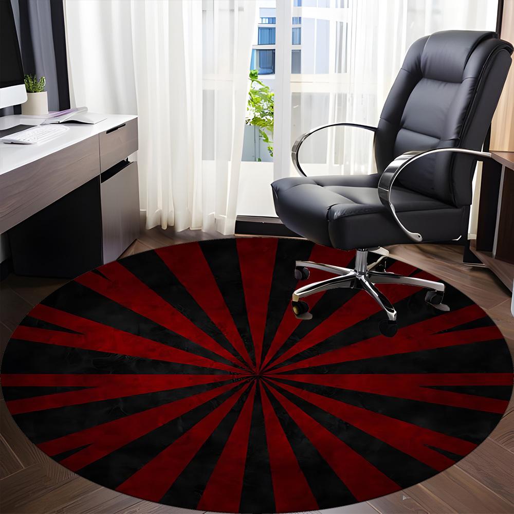 1PC Red Black Stripes Color Wheel Office Round Area Rug, Mat Suitable For Office, Under Office Chairs Bedroom Living Room Home Decor, Room Deco