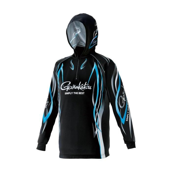 Gamakatsu 2-Way Print Zip Shirt Hoodie GM3736 Black/Blue 7L