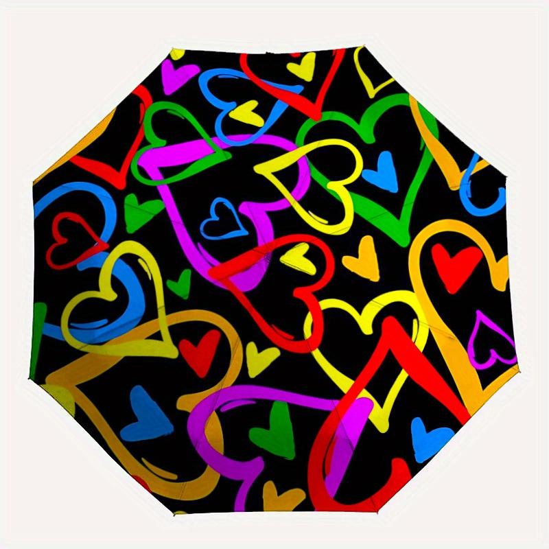 

1pc Colorful Hearts Pattern Automatic Opening/Closing Folding Umbrella with 64 Ribs, Plastic Handle, Windproof Portable Sunshade Umbrella y250726104