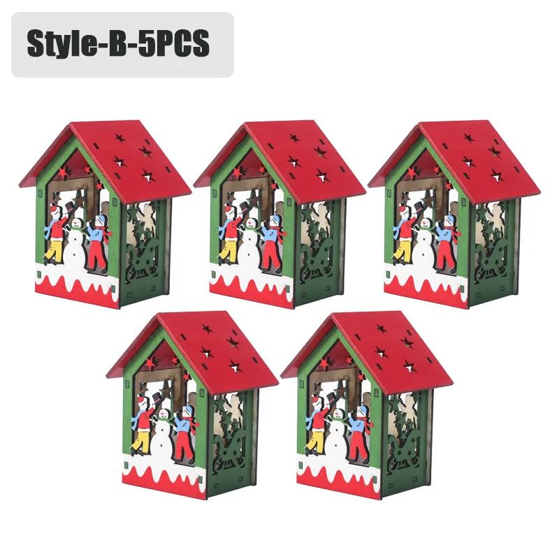 20PCS Christmas Decorations Creative DIY Assembled Cabin Painted Luminous House Christmas Tree Hanging Christmas Hut Ornaments