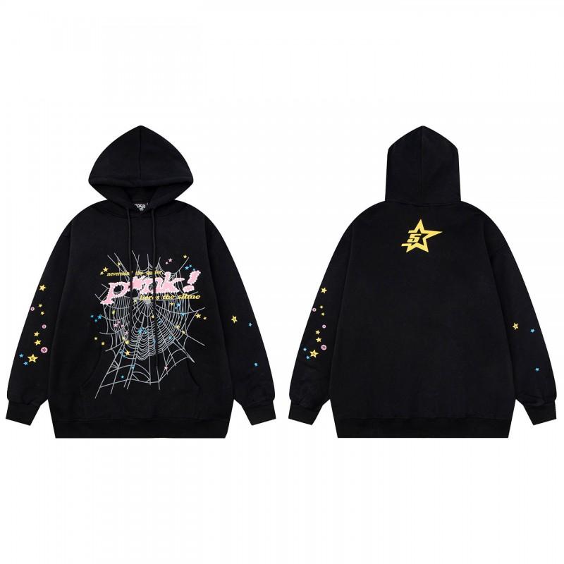 Sp5der Spider Web Foam Print Fleece Hoodie Loose Fit Hip Hop Sweatshirt Men Women
