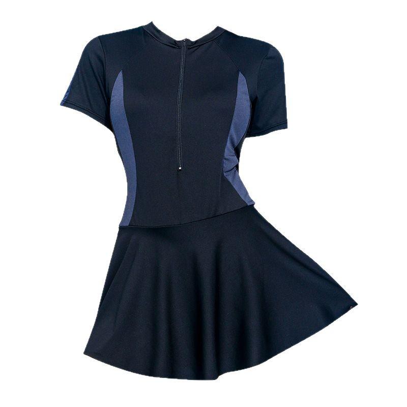Women's Black Skirted One-Piece Swimsuit - Slimming, Conservative, Sportswear for Summer