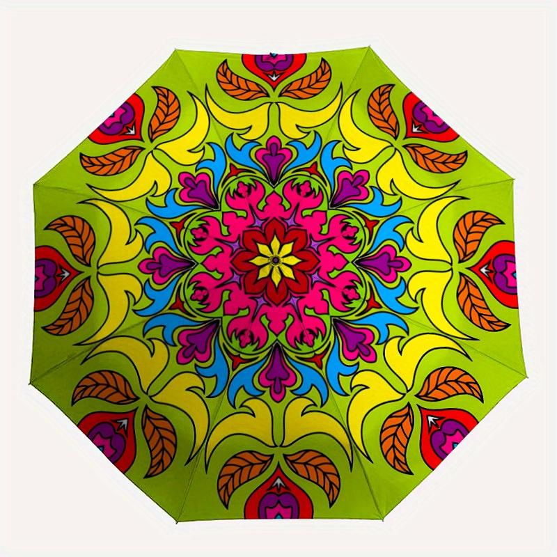 

1pc Floral Mandala Design Automatic Opening/closing Umbrella with Auto Open/Close, Windproof, Foldable Sunshade, Perfect Gift for Friends, D