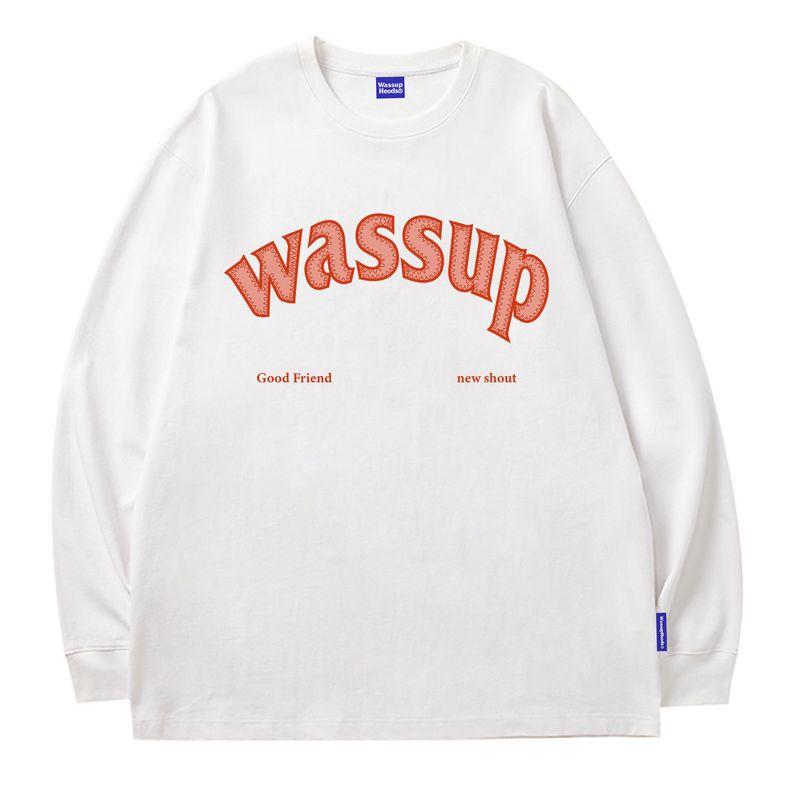 Wassup Heods American Trendy Brand Long-Sleeved T-Shirt for Men and Women, Loose Cotton Round-Neck Casual Top for Couples in Spring and Autumn