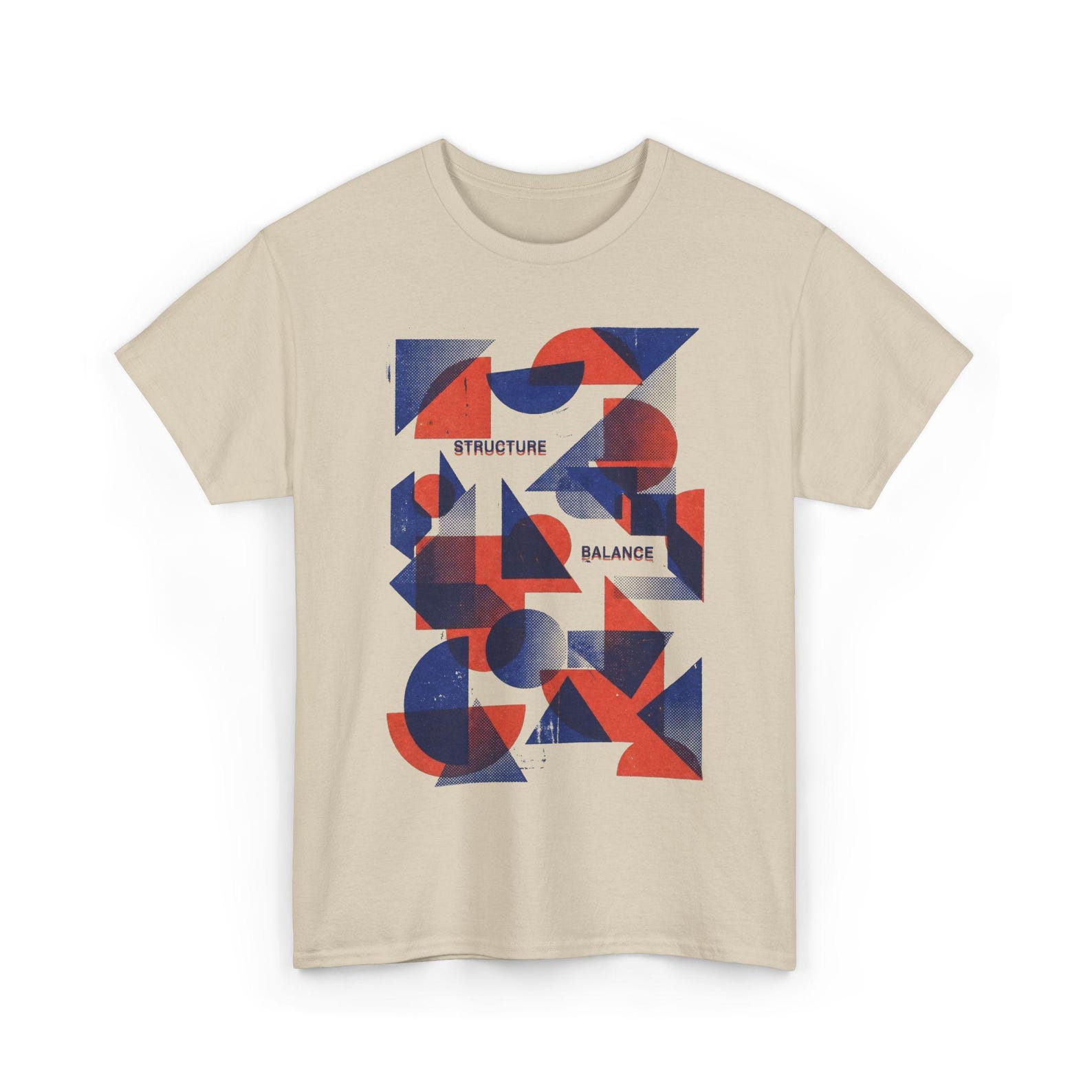 Bauhaus Style Geometric T-Shirt, Structure Balance, Red Blue Abstract Print, Geometric Art, Minimalist Design, Mid Century Modern, Clothing XL