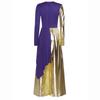 S-3XL Versatile Praise Dance Wear: Eye-Catching Metallic Patchwork Jumpsuit Featuring an Artistic Irregular Drape Design