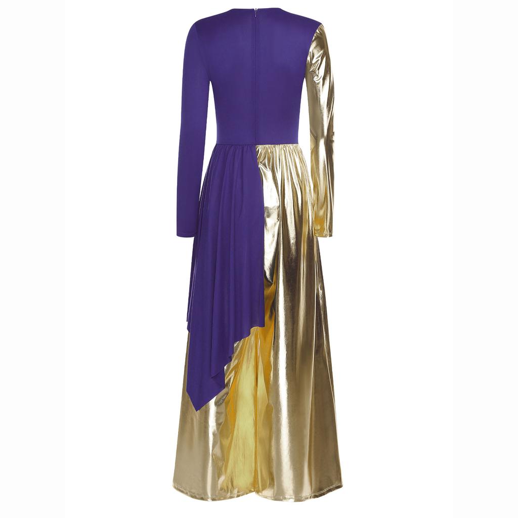 S-3XL Versatile Praise Dance Wear: Eye-Catching Metallic Patchwork Jumpsuit Featuring an Artistic Irregular Drape Design