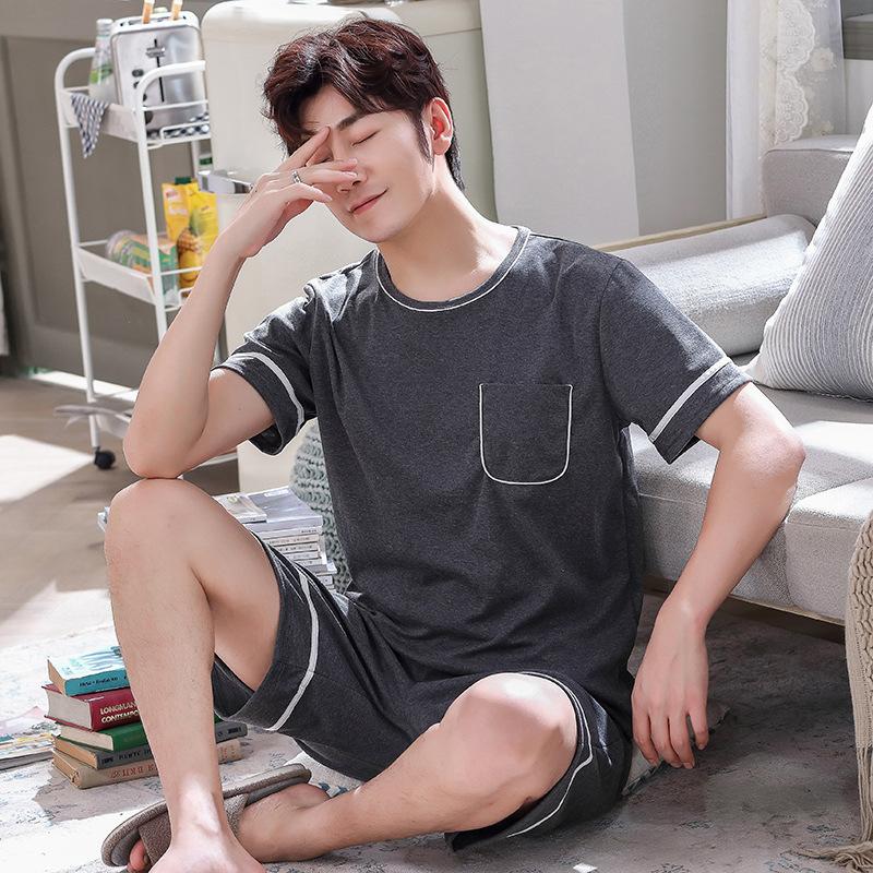 Modisches Homewear-Set für Herren, 2-teilig, Baumwoll-Pyjama-Set, Nachtwäsche, Heimkleidung, männlich, Schlaftops, Shorts, Pyjama