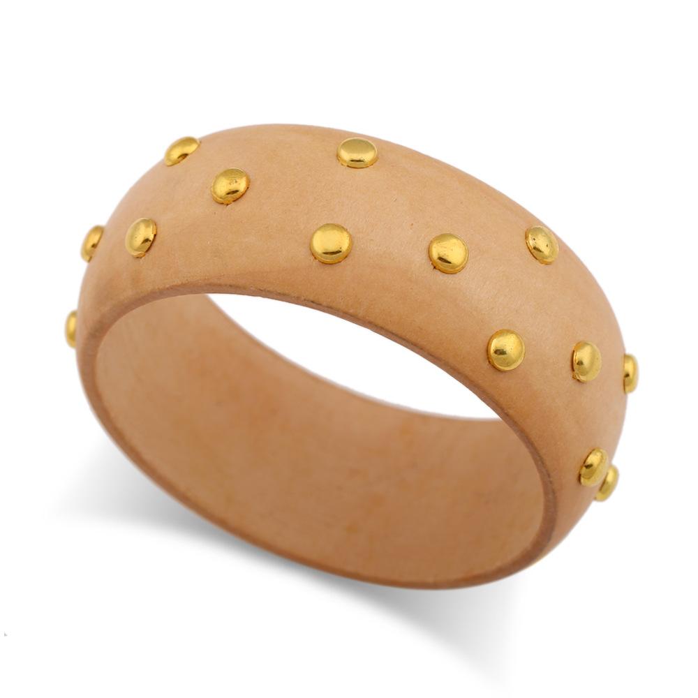 

Round Rivet Wood Bangles for Women Retro Ethnic Style Chunky Wristbands High-end Punk Hip Pop Geometric Hand Jewelry New
