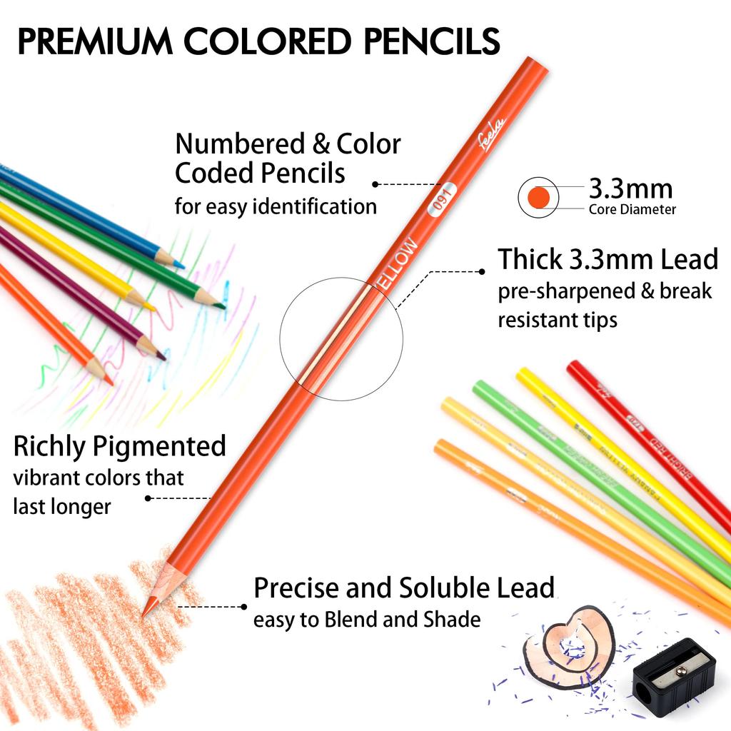 Feela Metallic Coloré pour Coloriage Adulte Comprend un Crayon et avec Rangement Cadeau pour Comprend une Liste de Couleurs Crayons, à Base d'Huile, Ensemble de 152 Couleurs, Couleurs,