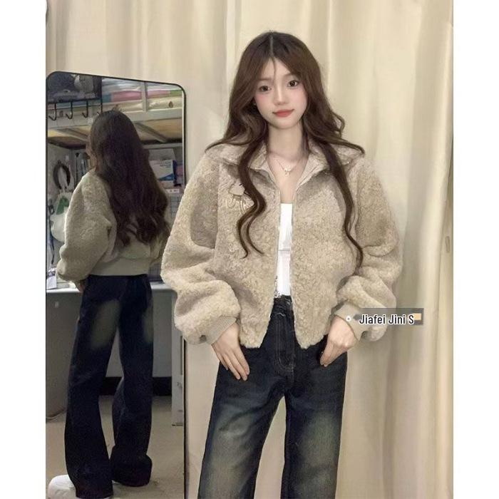 

Комплект женской куртки из 300 г ягнячьей шерсти в корейском стиле со стойкой - Дизайн для осени/зимы Medium хаки