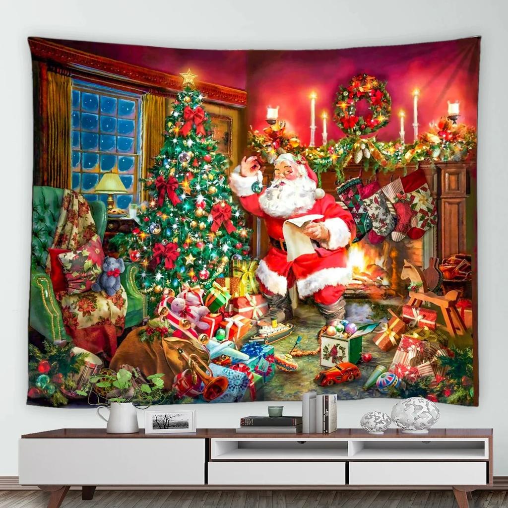 Christmas Pattern Tapestry Home Bedroom Living Room Wall Decoration Santa Claus