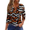 Top T-shirt da donna con scollo a V, bottoni, maniche a tre quarti, per Halloween