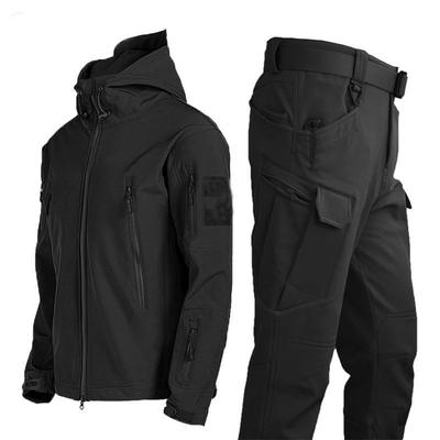 Military Shark Skin Soft Shell Suits Men Tactical Windproof Waterproof Jacket Men Army Combat Pants+ Mens Hooded Camping Coats