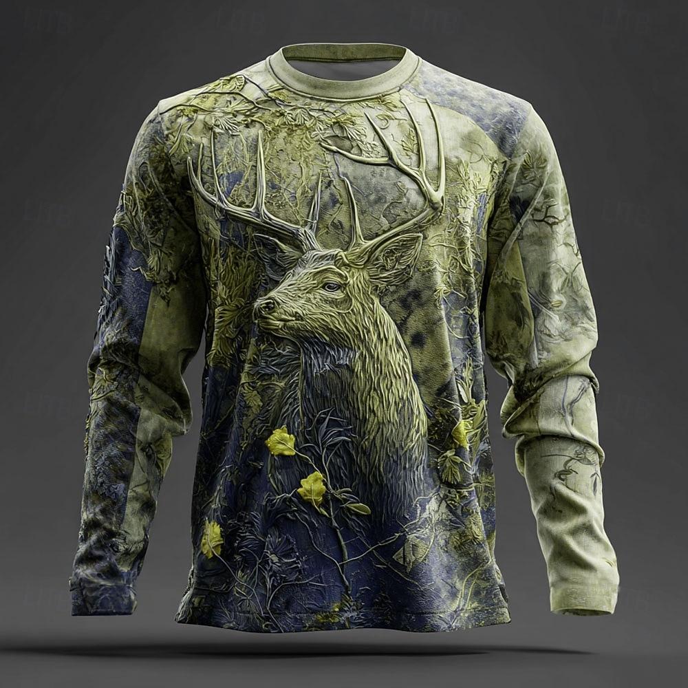 Spring Autumn Men's Camo Disguise Print Long Sleeve T-Shirt Outdoor Hunting Crew Neck Top Outdoor Streetwear Fashion Women Pullover Clothing
