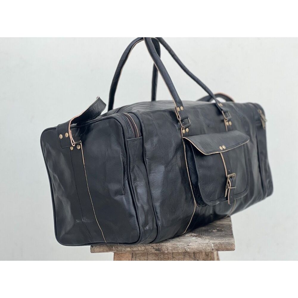 Goat Leather Travel Duffel Weekend Overnight Luggage Holdall Men's Bag Smooth