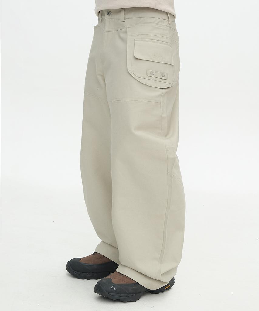 PLACESTUDIOMAN Multi-Side Pocket Wrap Design Cut Wide Cotton Pants_3 Colors