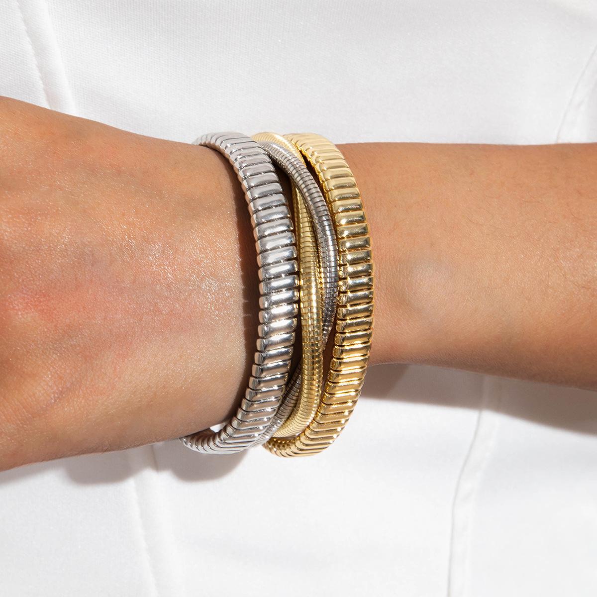 Аксессуары Хип-Хоп Панк Стиль Браслет Широкий Вертикальная Полосатая Змеиная Кость Цепь Открытый Браслет Оптом