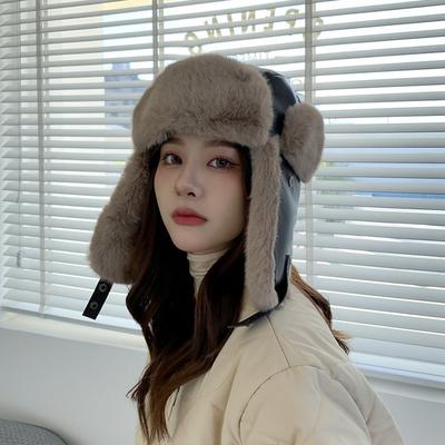 Leather Cap Men's and Women's Autumn and Winter Thickened Thermal Ear Protection Hat Outdoor Skiing Cycling Fleece Cold Hat