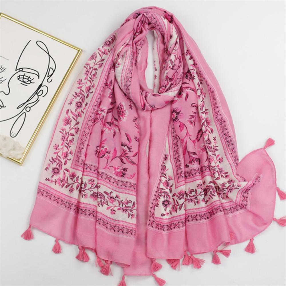 

Luxury Brand Cotton Viscose Scarf for Women Spain Lovely Floral Tassel Shawls and Wraps Echarpe Pashmina Bufandas 180*90Cm