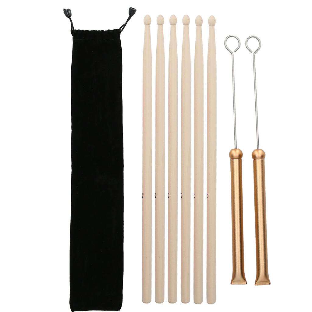 Drum Stick Brush Set Jazz Retractable Metal Wire 5A Rod Plush Bag Percussion Accessories(Gold )
