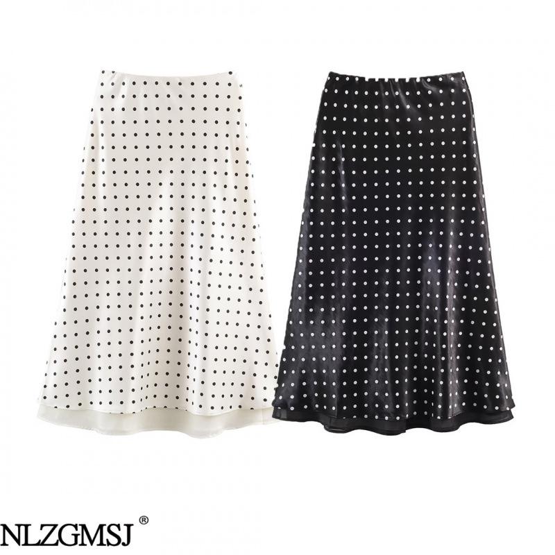 

Spring 2026 European & American Style Polka Dot Satin Slit Double Layer Chiffon Long Skirt XL