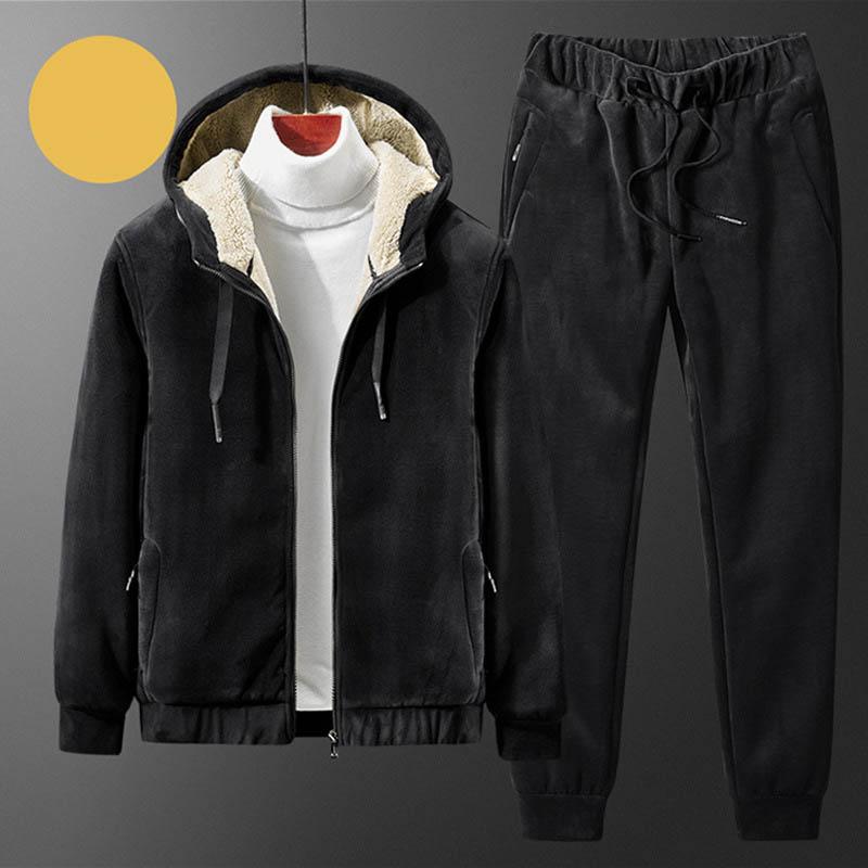 Cashmere Tracksuit Men's Sets Fleece Thick Hooded Brand Casual Track Suits Men's Sets Jacket + Pant Warm Fur Winter Sweatshirt
