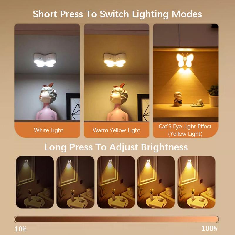 Butterfly Motion Sensor Night Light LED Rechargeable Under Cabinet Lamp for Closet Wardrobe Stair Kitchen Bedroom Home Decor