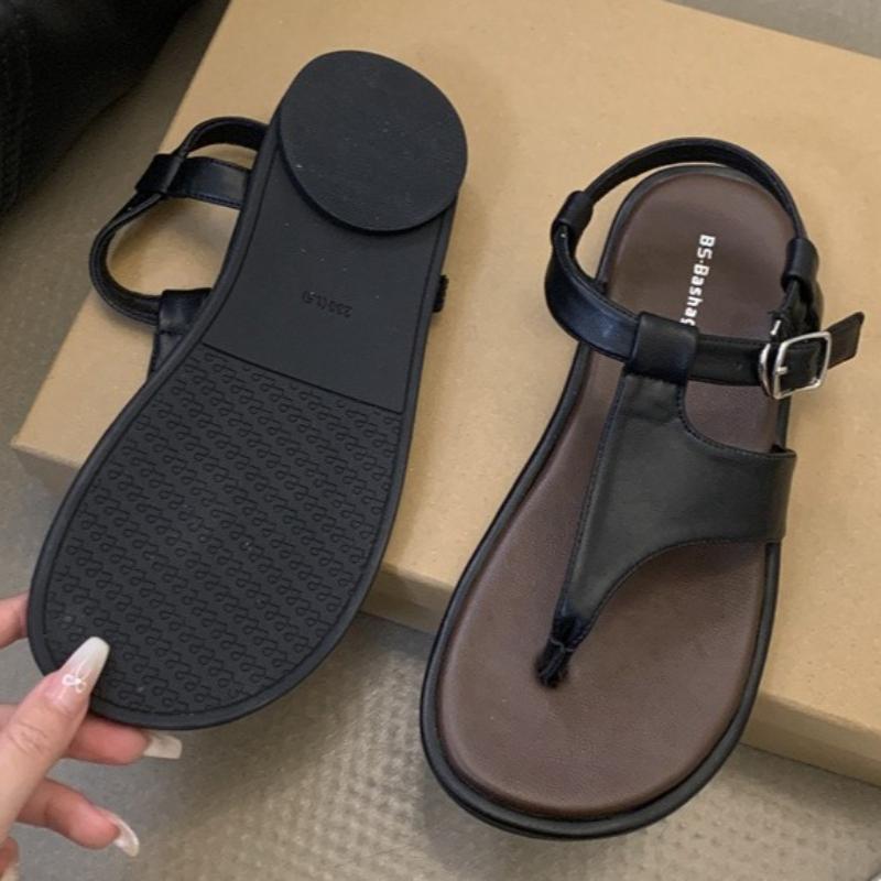 Fashion Round Toe Narrow Band Flat Sandals Women Clip Toe Hollow Buckle Flip-flops Summer Fashion Comfort Non-slip Vacation Beach Shoes
