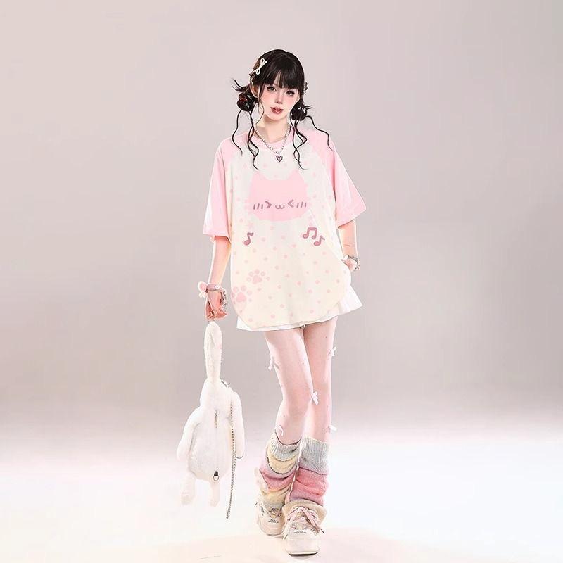 2025 Kawaii T-shirts Women Y2k Crop Tops Summer Sweet Tshirts Japanese Kawaii Tees Vintage Casual Fashion Subculture Punk Chic