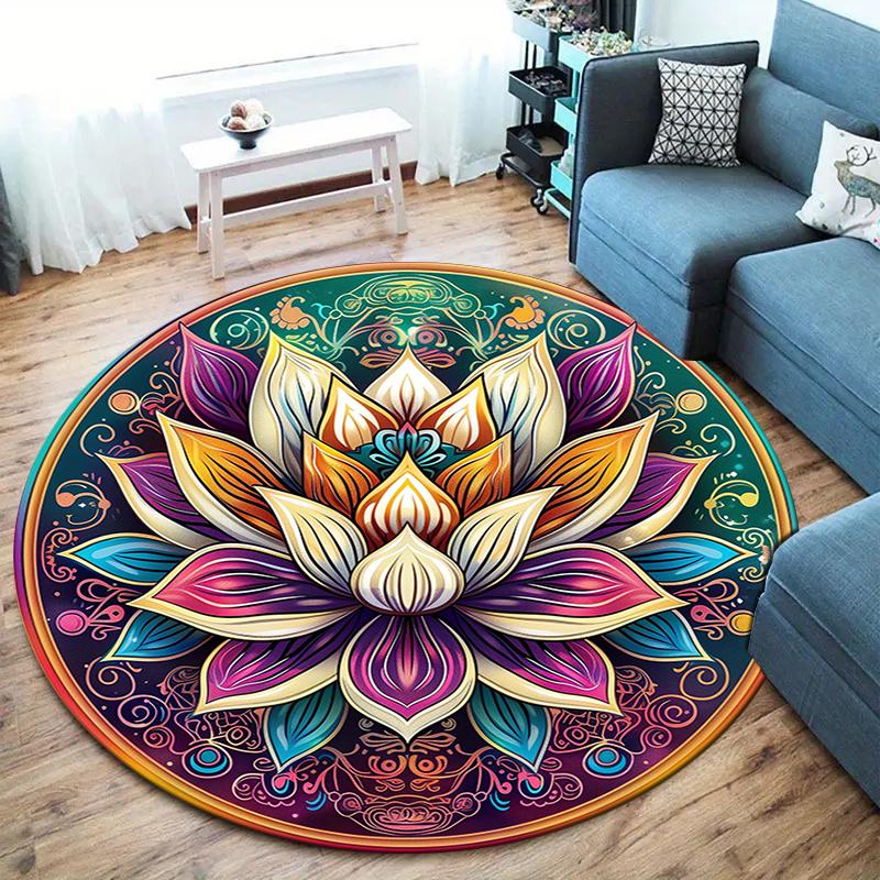 

Lotus and Datura flowers Round Area Rug,Carpet Rug for Living Room Bedroom Sofa Playroom Decor,Non-slip Floor Mat 80cmx80cm