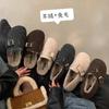 Thick-soled fluffy slippers women's winter wear 2025 Mori series retro Boken shoes women's velvet lazy one-pedal cotton slippers