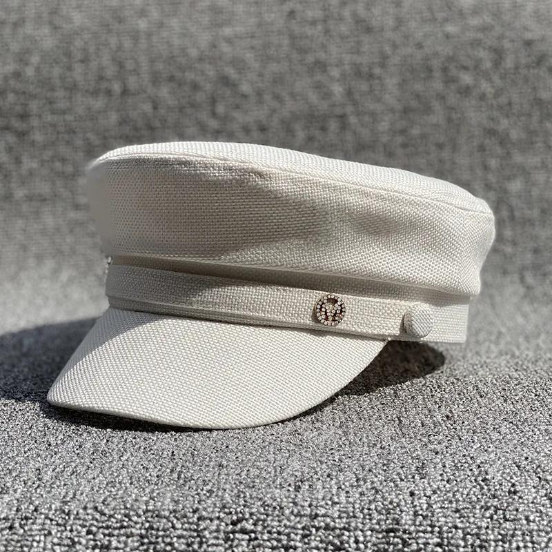 

Spring and summer internet celebrity ins British retro flat top navy hat women s Korean version versatile sun shading breathable XS 54CM белый