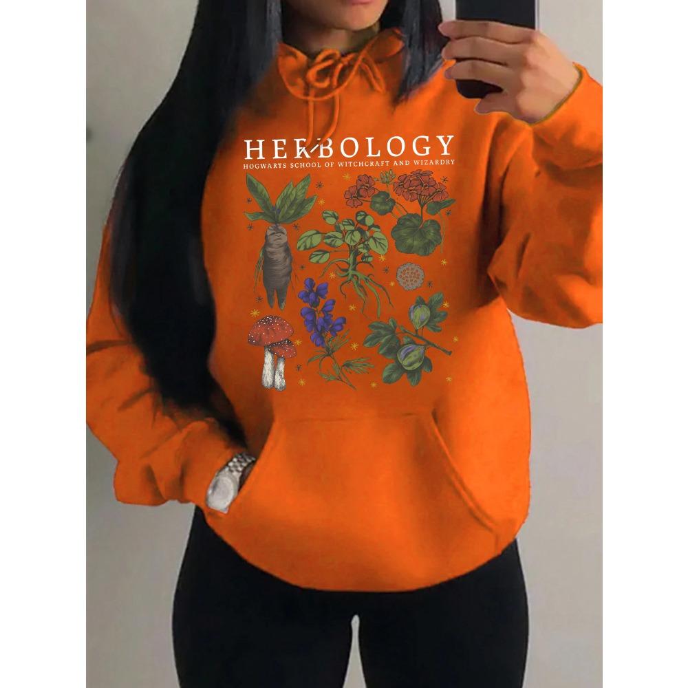 Herbology Plant Composition Printing Hoodies Women Hip Hop All-Match Sportswear Casual Hoody Autumn Pocket Pullover