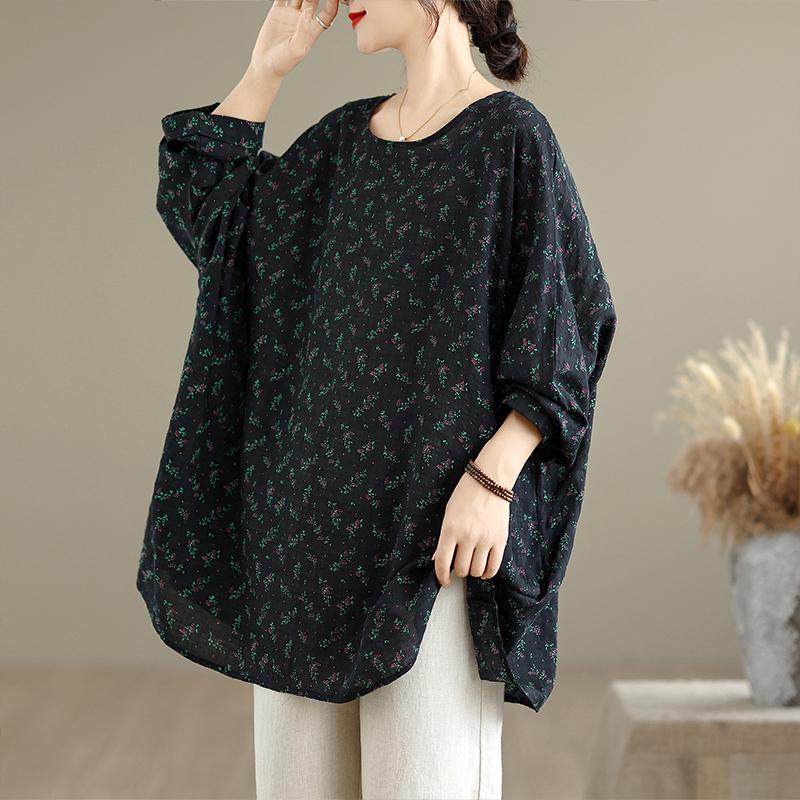 

DIMANAF 2025 Большой размер Осень Новая футболка Женщины Свободный Повседневный Круглый вырез Принт Топы Футболки Рубашки Оверсайз one size