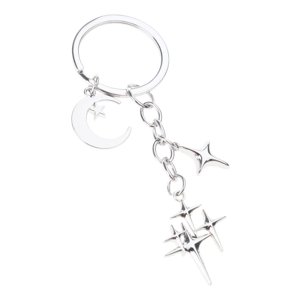 Crescent Moon Four-pointed Star Female Car Keys Chain Rings Bag Pendant for Gift