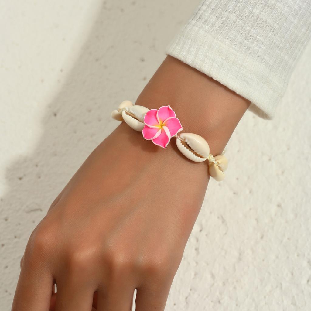 European and American Summer Fashion Necklace, Soft Pottery Flower Shell Bracelet, Woven Adjustment Anklet, Seaside Vacation Jewelry
